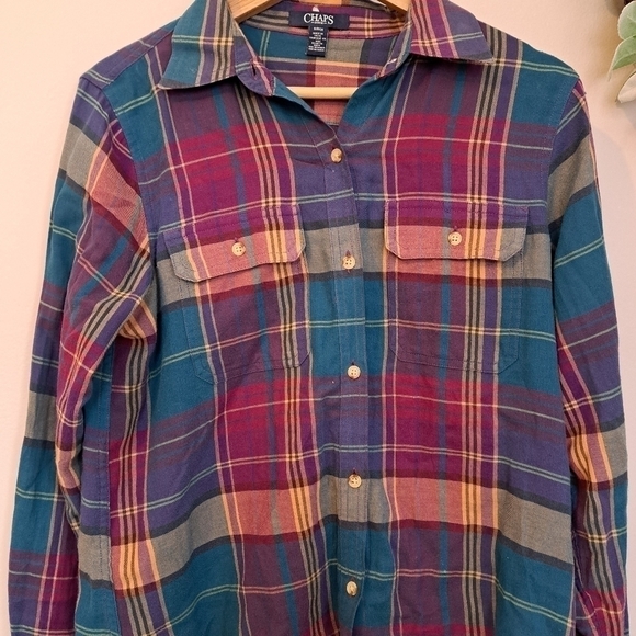 CHAPS Women Colorful Plaid Button Up Shirt Long Sleeve Size Small - Picture 2 of 4